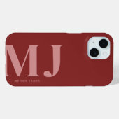 Modern vet diep rood aangepaste monogram Case-Mate iPhone case (Achterkant (horizontaal))