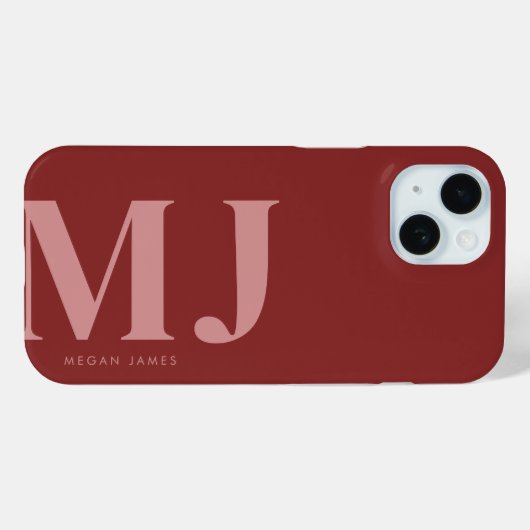 Modern vet diep rood aangepaste monogram Case-Mate iPhone case (Achterkant (horizontaal))