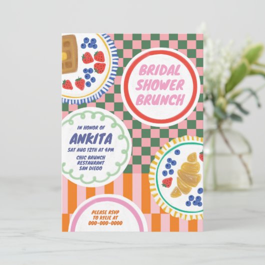 Modern vet en kleurrijk Vrijgezellenfeest brunch Kaart (Staand voorkant)