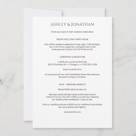 Modern vet en minimalistisch bruiloft alles-in-één kaart (Achterkant)