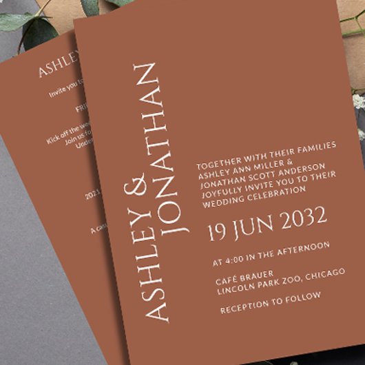 Modern vet en minimalistisch bruiloft alles-in-één kaart