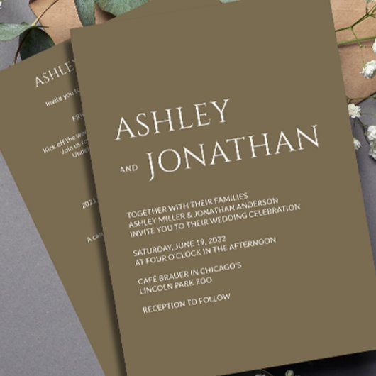 Modern vet en minimalistisch bruiloft alles-in-één kaart