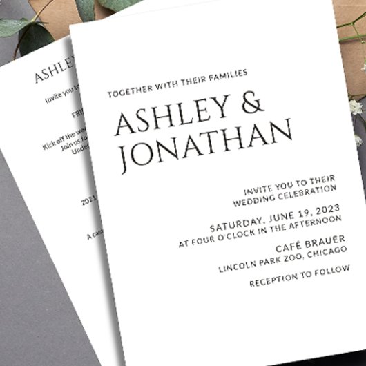 Modern vet en minimalistisch bruiloft alles-in-één kaart