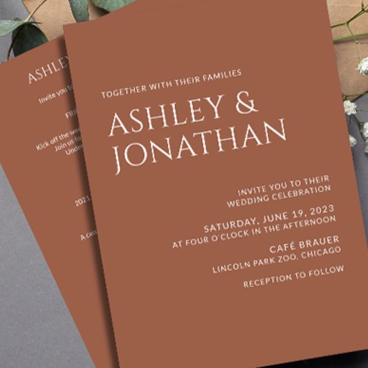 Modern vet en minimalistisch bruiloft alles-in-één kaart