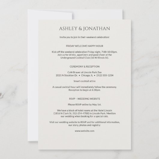 Modern vet en minimalistisch bruiloft alles-in-één kaart (Achterkant)