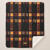 Modern vet geplakt rood, bruin geel monogram sherpa deken (Voorkant)