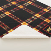 Modern vet geplakt rood, bruin geel monogram sherpa deken (3/4)
