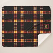 Modern vet geplakt rood, bruin geel monogram sherpa deken (Voorkant (horizontaal))