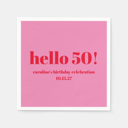 Modern Vet Helder Roze Rood 50ste Verjaardag Custo Servet (Voorkant)