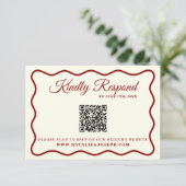 Modern vet ivoor retro funky QR code bruiloft RSVP Kaartje (Staand voorkant)