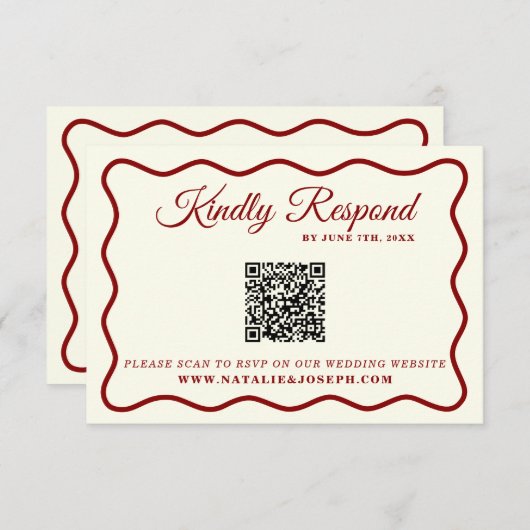 Modern vet ivoor retro funky QR code bruiloft RSVP Kaartje (Voorkant / Achterkant)