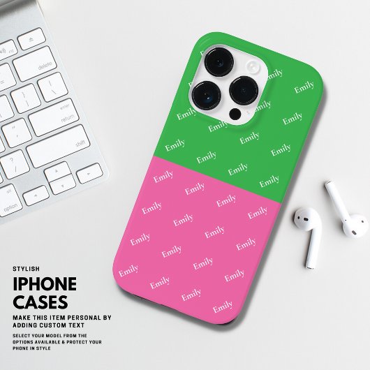 Modern Vet Kleurenblok Roze en Groen Monogram Case-Mate iPhone Case