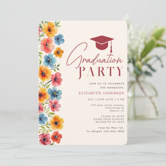 Modern vet kleurrijke bloemen Waterverf Afstuderen Kaart (Staand voorkant)