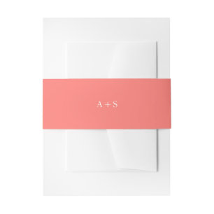 Modern Vet Koraal Monogram Eenvoudig Huwelijk Uitnodigingen Wikkel