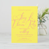 Modern Vet Krachtig Roze Geel Script Bruiloft Kaart (Staand voorkant)