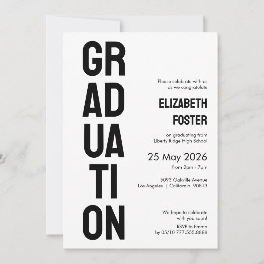 Modern vet lettertype afstuderen Invitation Kaart (Voorkant)