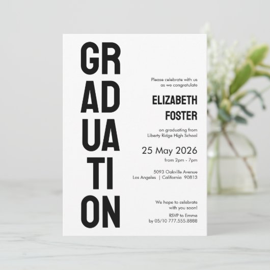 Modern vet lettertype afstuderen Invitation Kaart (Staand voorkant)