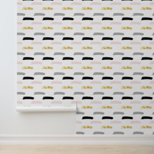 Modern vet, lijnontwerp, zwart goud grijs roze behang