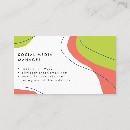 Modern vet limoen koraal wit abstract penseelstrek visitekaartje (Achterkant)