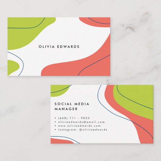 Modern vet limoen koraal wit abstract penseelstrek visitekaartje (Voorkant / Achterkant)