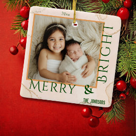 Modern vet Merry & Bright 1 foto Kerstmis Keramisch Ornament