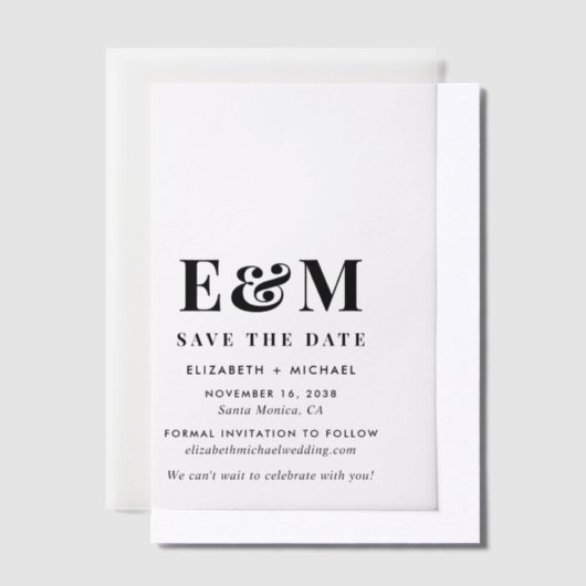 Modern vet monogram Bewaar de datum Vellum Uitnodigingen (Offset)