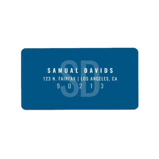 Modern Vet Monogram Blauw Grijs Retouradres Etiket (Voorkant)