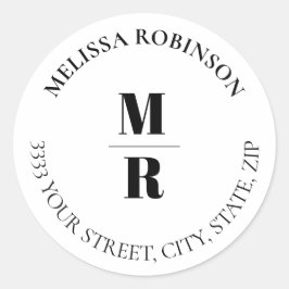 Modern vet monogram retouradres envelop zegel
