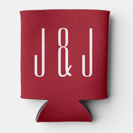 Modern Vet Monogram Rood Wit Bruiloft Blikjeskoeler (Voorkant)