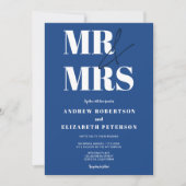 Modern vet Mr. Mrs script chique blauwe foto bruil Kaart (Voorkant)