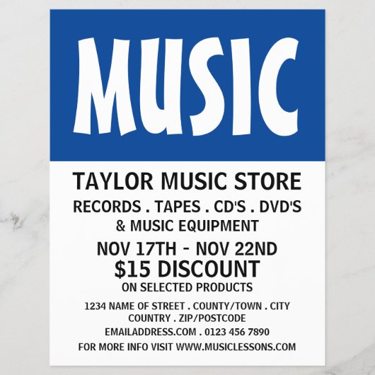Modern vet, Music Store Adverteren Flyer (Voorkant)