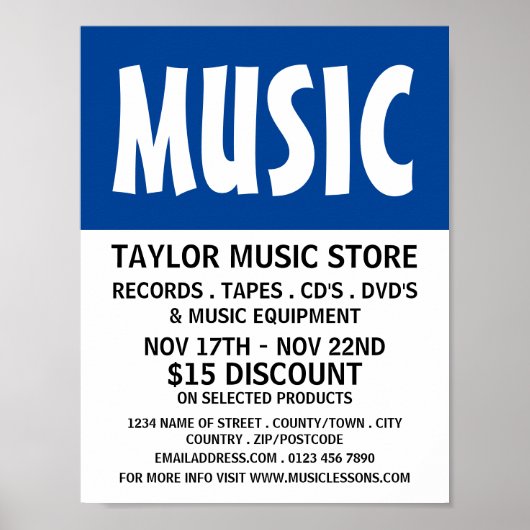 Modern vet, Music Store Adverteren Poster (Voorkant)