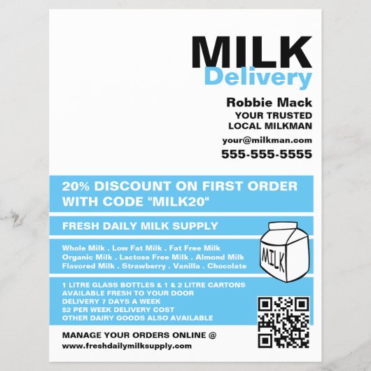 Modern & vet ontwerp, melkboer/vrouw levering flyer (Voorkant)