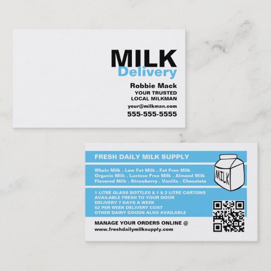 Modern & vet ontwerp, melkboer/vrouw levering visitekaartje (Voorkant / Achterkant)