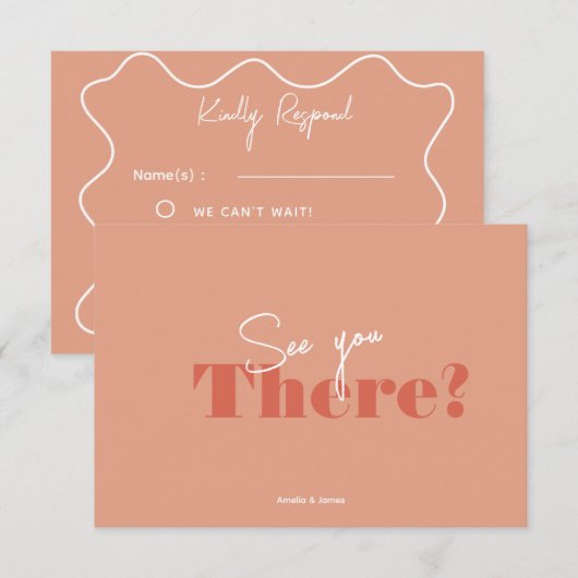 Modern vet perzik minimalistische bruiloft RSVP kaartje (Voorkant / Achterkant)