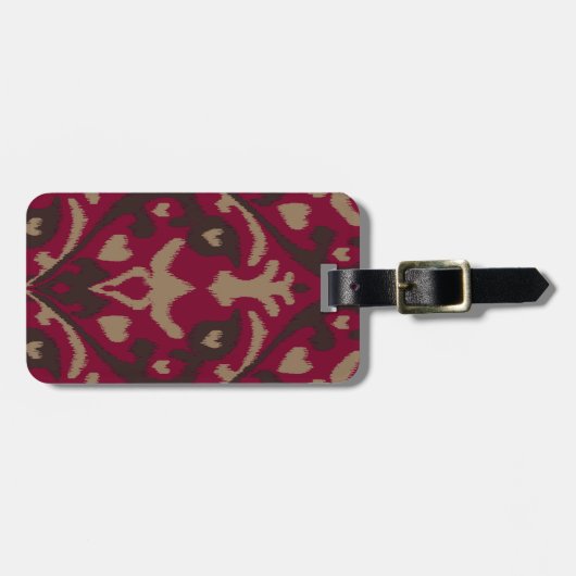 Modern vet rood bruin ikat tribal patroon bagagelabel (Voorkant horizontaal)