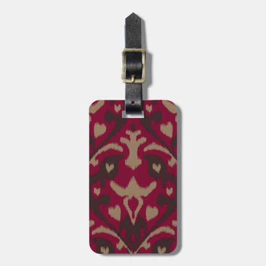 Modern vet rood bruin ikat tribal patroon bagagelabel (Voorkant verticaal)