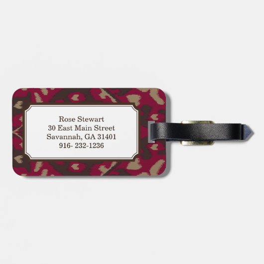 Modern vet rood bruin ikat tribal patroon bagagelabel (Achterkant horizontaal)