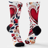 Modern vet rood hart & bloemenmonogram sokken