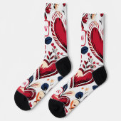 Modern vet rood hart & bloemenmonogram sokken (Links)
