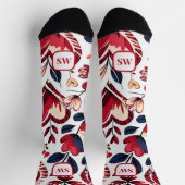 Modern vet rood hart & bloemenmonogram sokken (Top)