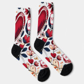 Modern vet rood hart & bloemenmonogram sokken (Rechts)