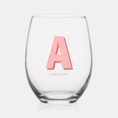 Modern vet roze custom monogram wijnglas zonder voet (Voorkant)