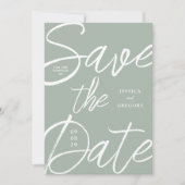 Modern vet sage groen script bruiloft save the date (Voorkant)