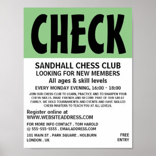 Modern vet, schaakclub Adverteren Poster