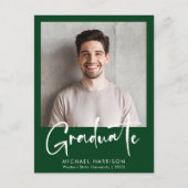 Modern vet script foto groen Afstuderen Aankondigingskaart (Voorkant)