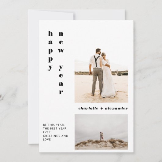 Modern vet script roze gelukkig nieuwjaar 2 foto feestdagenkaart (Voorkant)