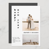 Modern vet script roze gelukkig nieuwjaar 2 foto feestdagenkaart (Voorkant / Achterkant)