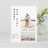 Modern vet script roze gelukkig nieuwjaar 2 foto feestdagenkaart (Staand voorkant)