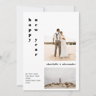 Modern vet script roze gelukkig nieuwjaar 2 foto feestdagenkaart